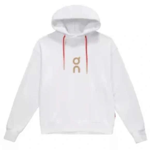NWT On Running White Hoodie with Gold Logo and Red Drawstrings Large - Picture 1 of 8